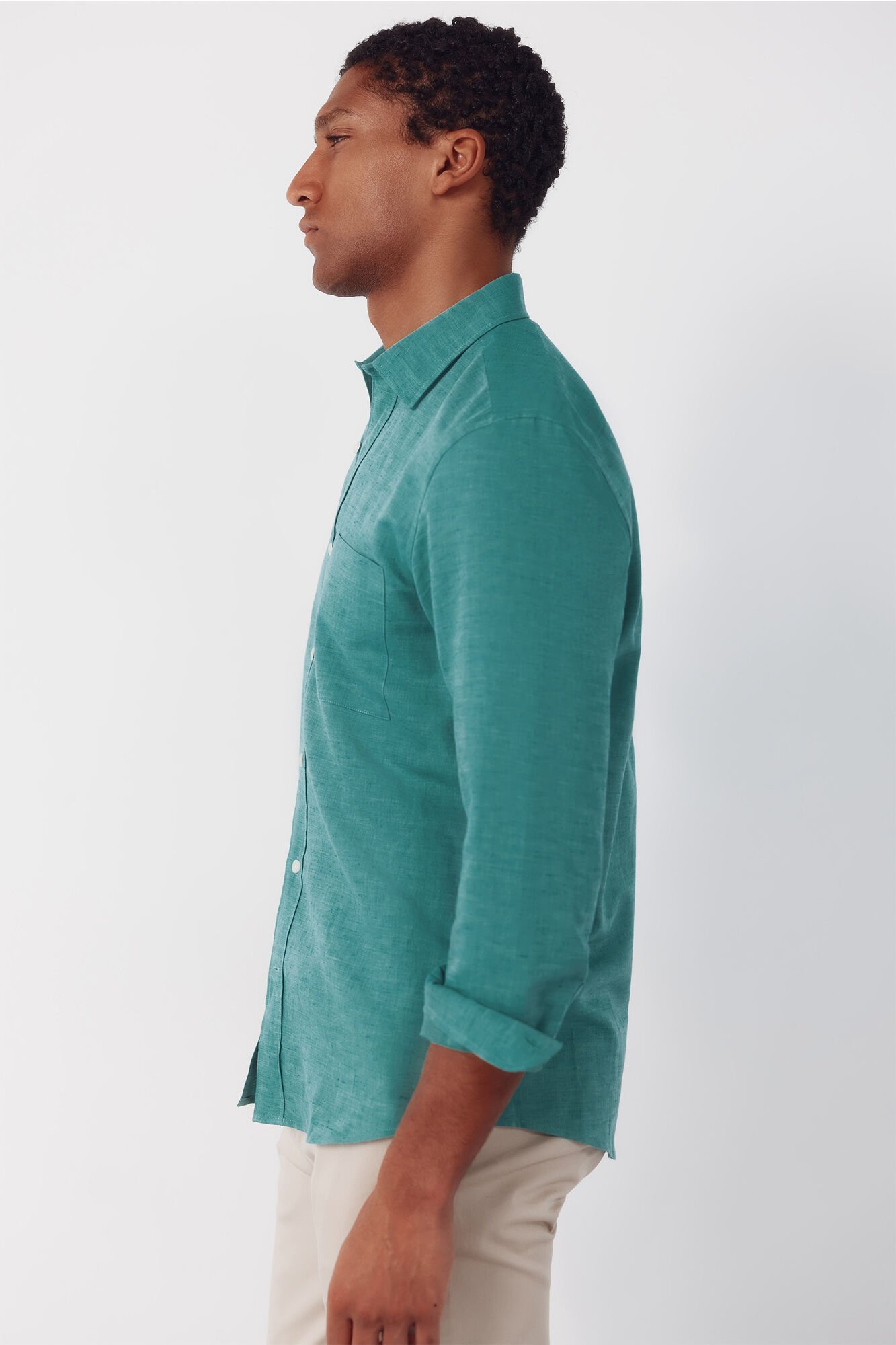 Cortefiel Plain linen cotton shirt Green