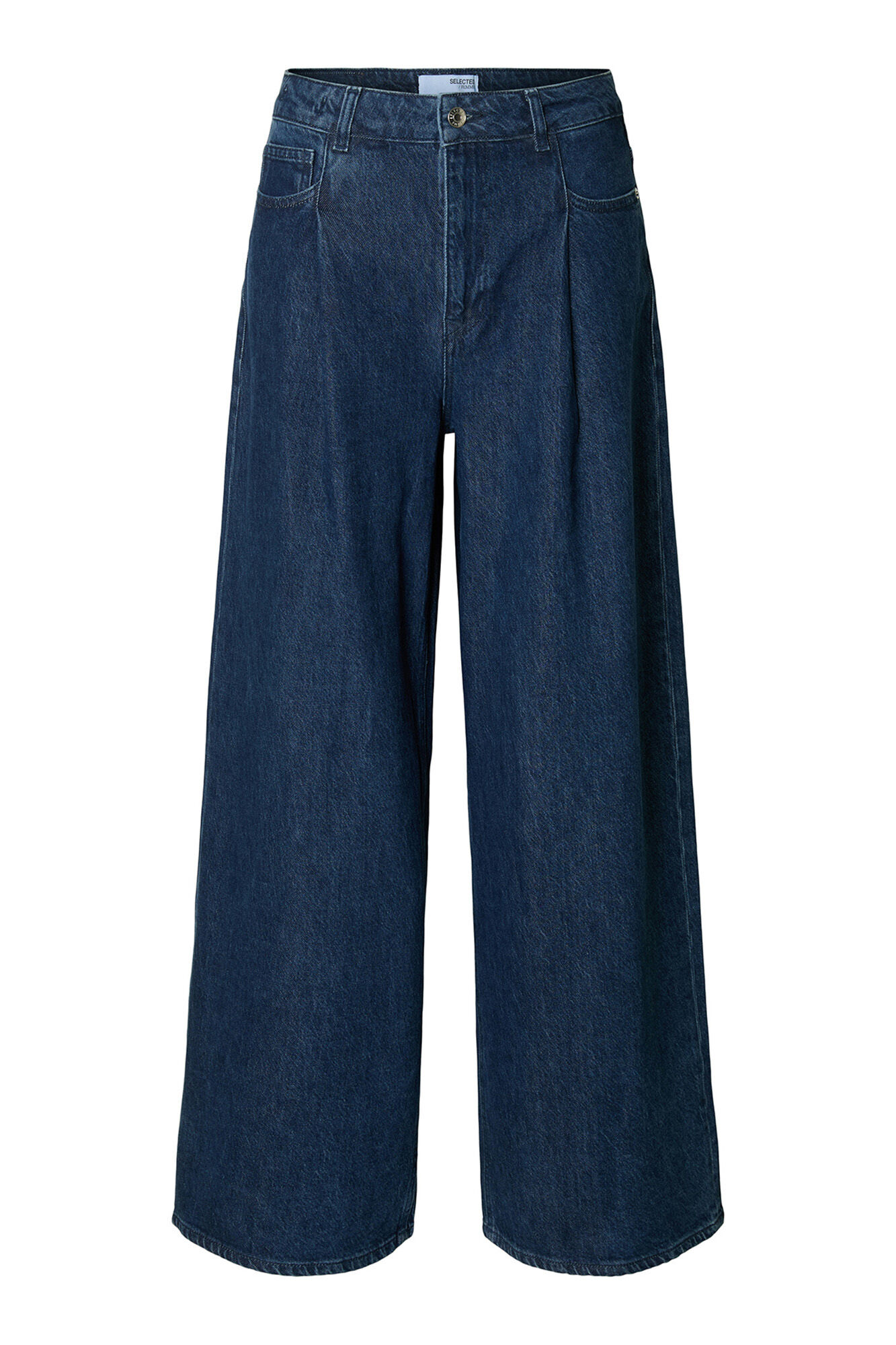 Selected Cal&ccedil;a plissado de algod&atilde;o org&acirc;nico. Azul