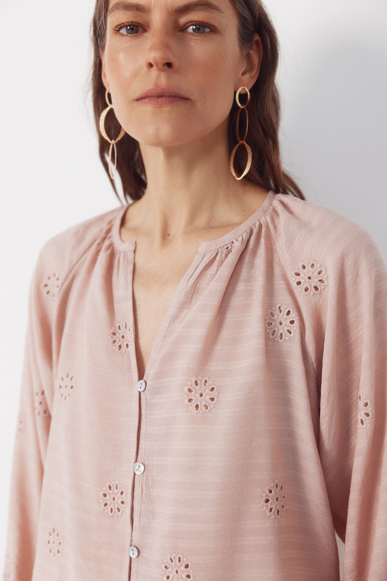 Cortefiel Embroidered blouse Pink