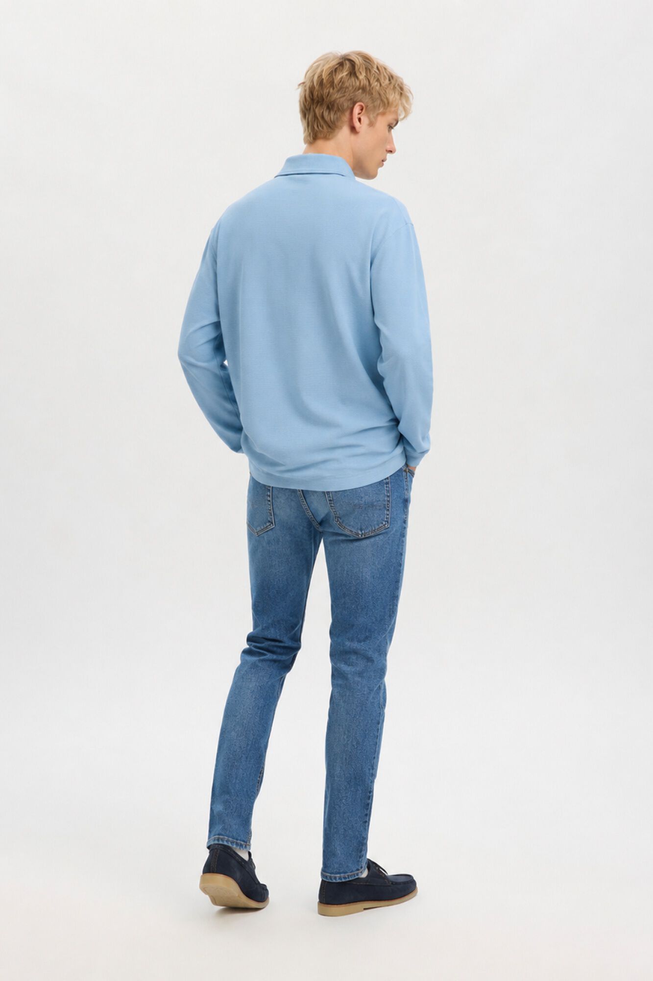 Selected Long sleeve relaxed fit polo shirt Blue