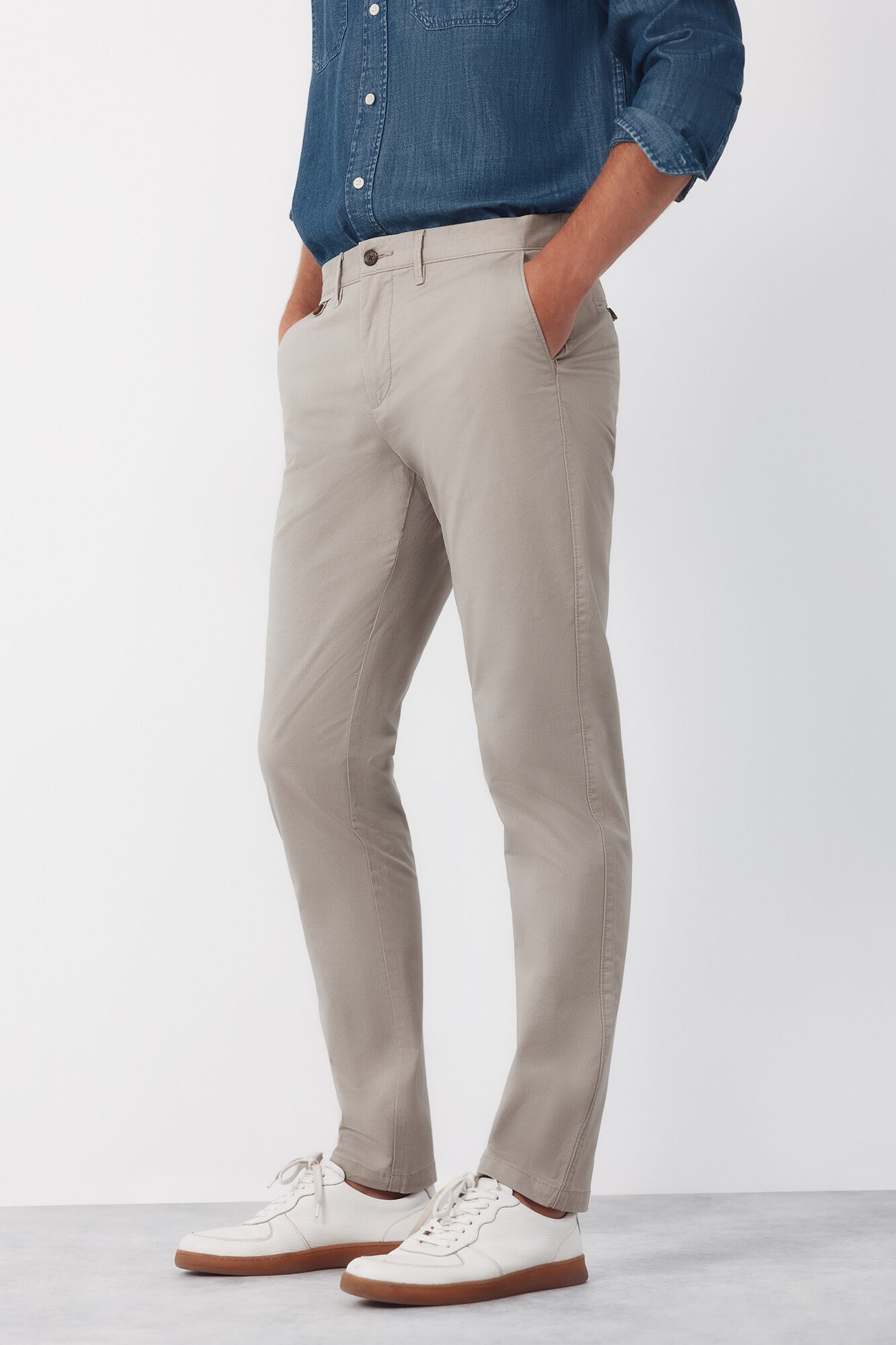 Cortefiel Slim-fit print chinos pants Beige