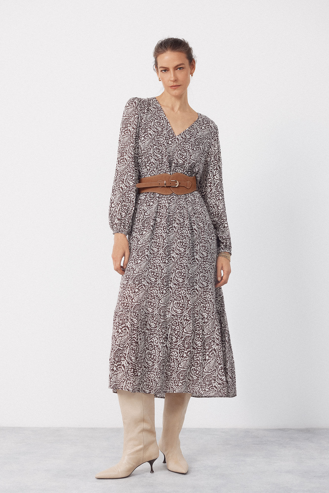 Cortefiel Printed dress Printed brown