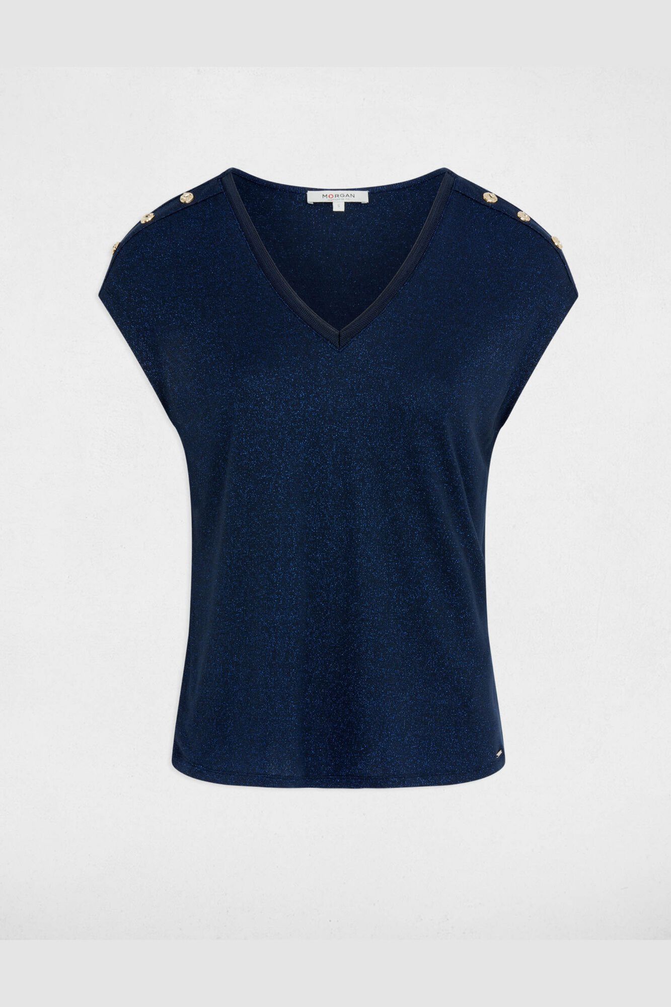 Morgan T-shirt gola em bico com bot&otilde;es Azul
