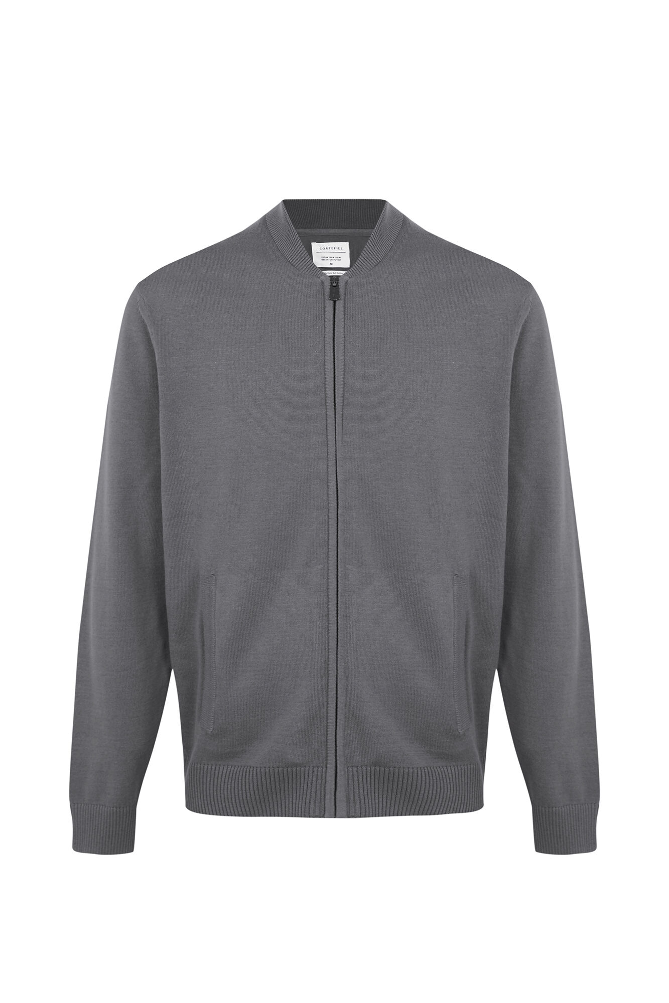Cortefiel Cotton fine knit zip fastening cardigan Grey