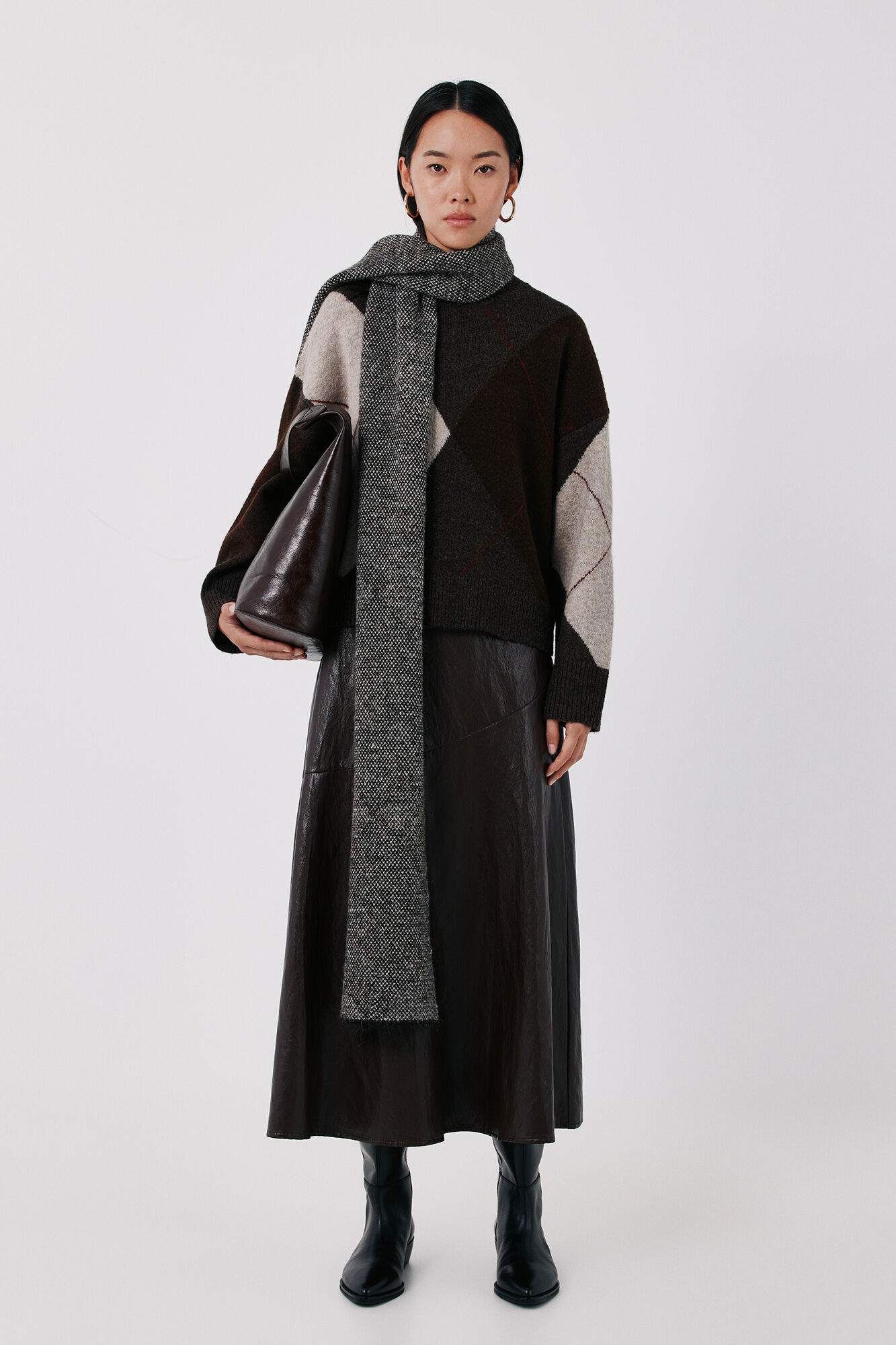 Cortefiel Faux leather midi skirt
