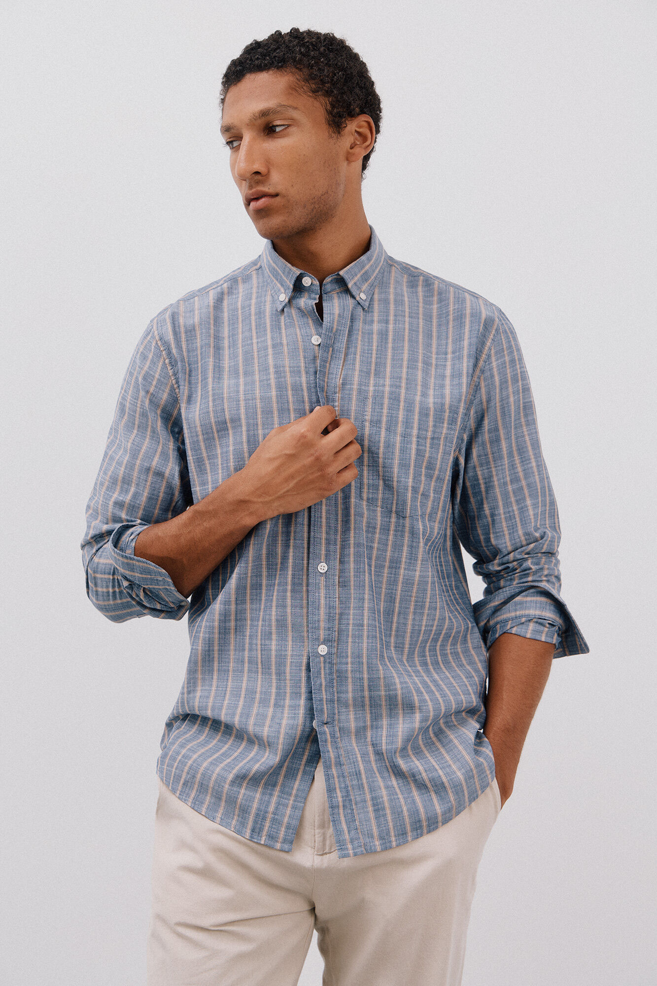 Cortefiel Camisa riscas em chamas Azul