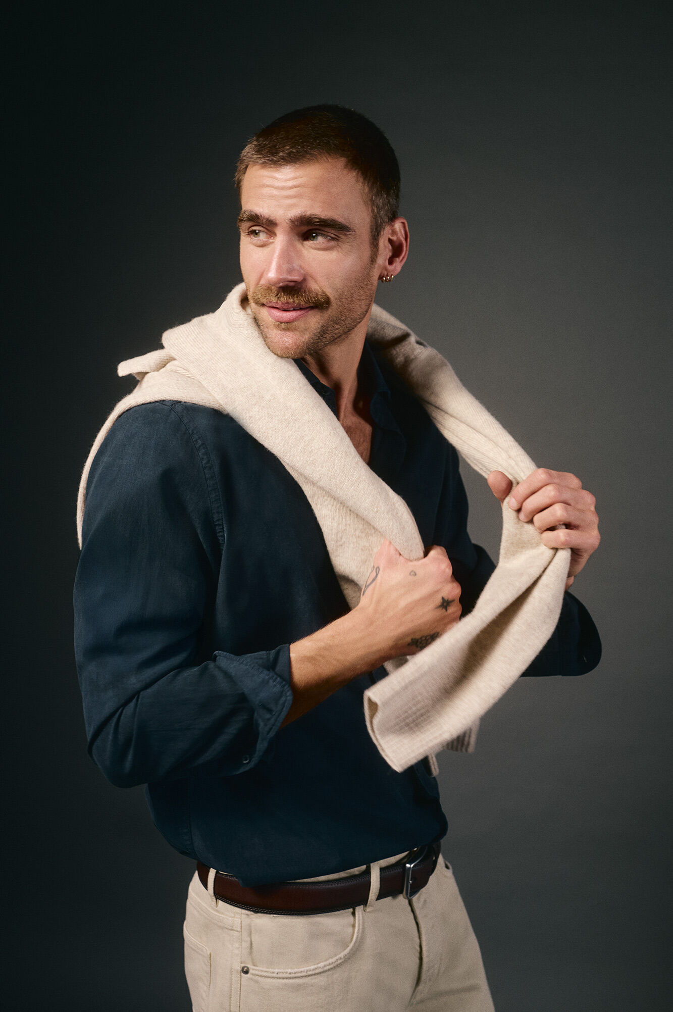 OOTO Plain twill tencel cotton shirt Navy