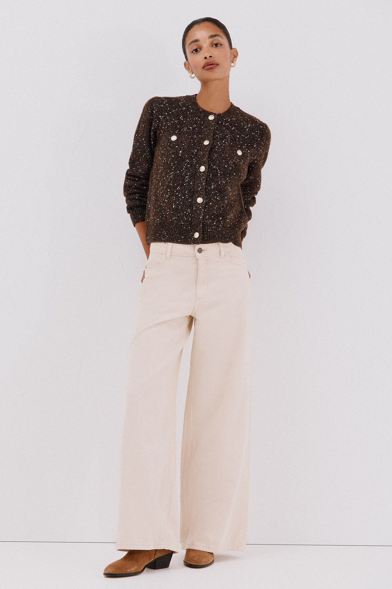 Cortefiel Lurex jacket with buttons Dark brown