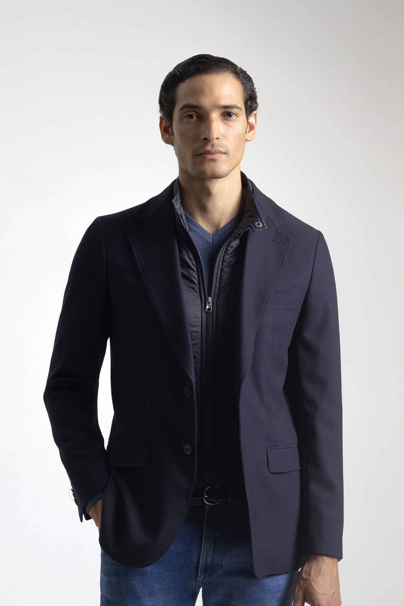 PuroEGO Blazer slim com gola remov&iacute;vel Azul