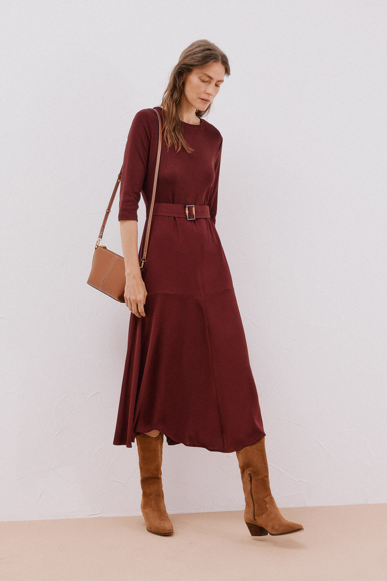 Cortefiel Vestido combinado com cinto Granada