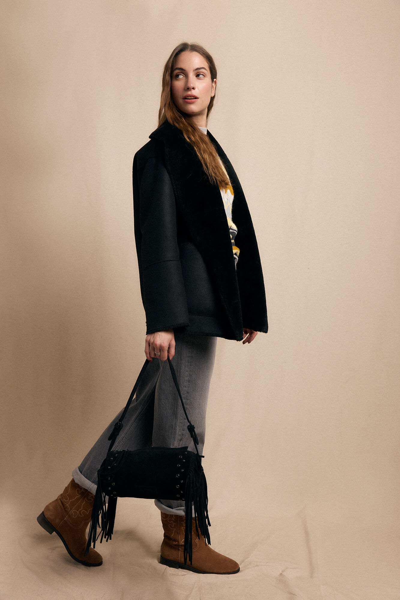 Slowlove Abrigo corto efecto doble faz