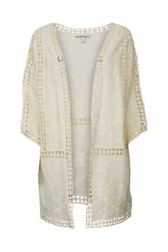 Cortefiel Embroidered kimono with BCI cotton Ivory
