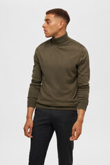 Selected 100% cotton polo neck jumper Green
