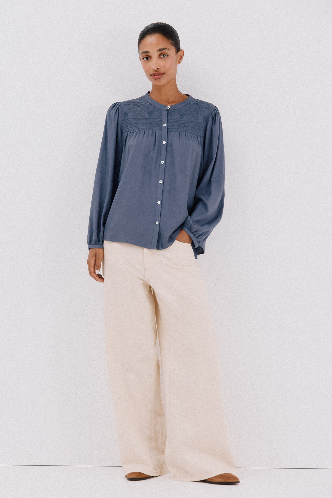 Cortefiel Blouse with embroidered detail Blue