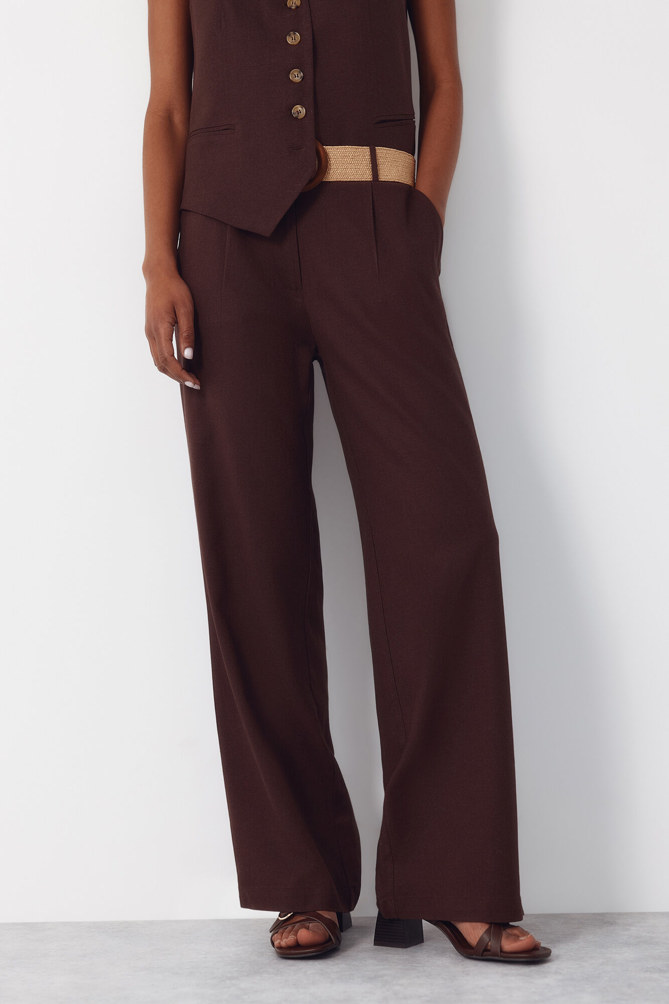 Cortefiel Wide-leg trousers with linen