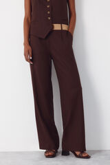 Cortefiel Wide-leg trousers with linen Dark brown