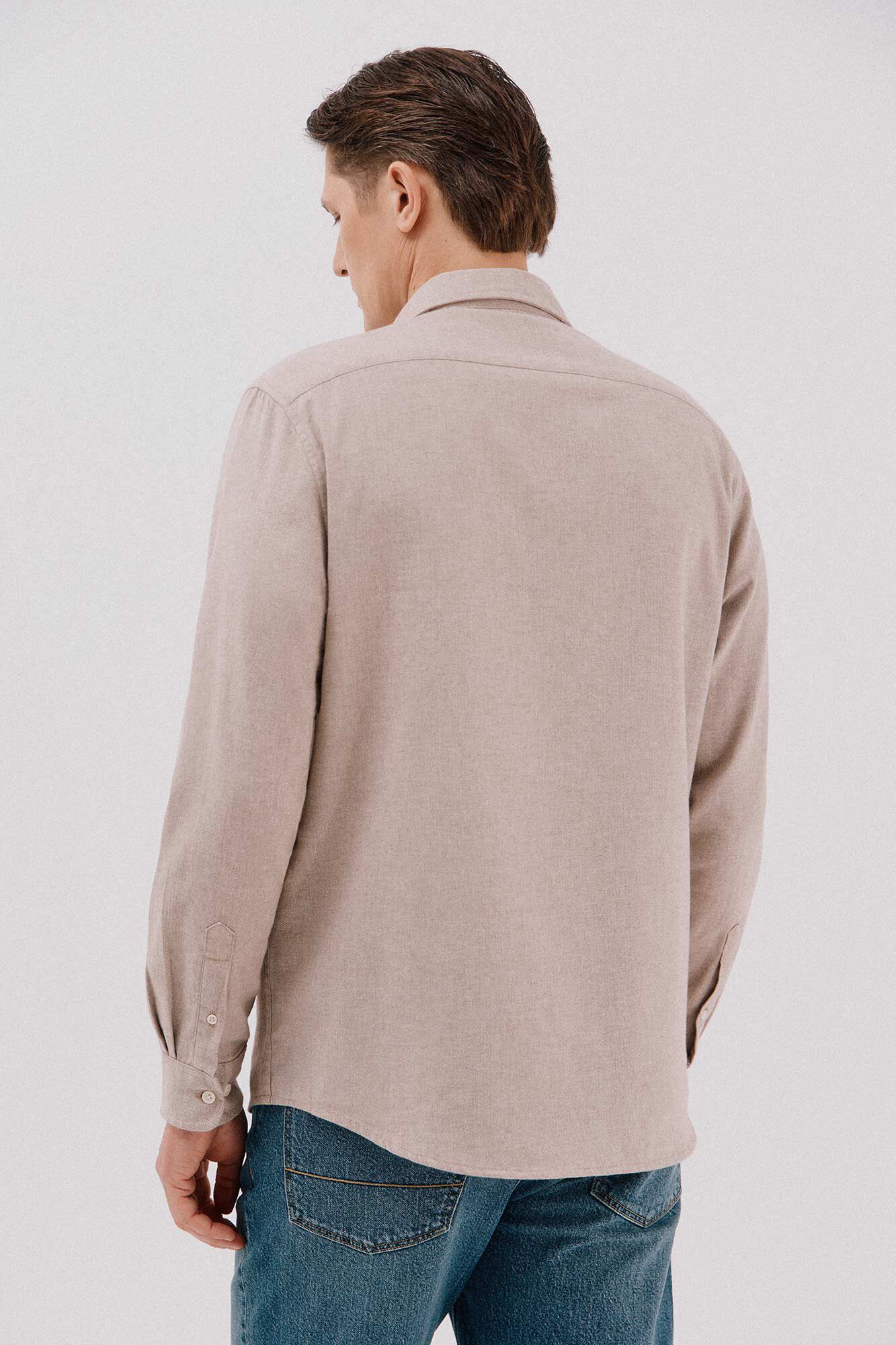 Cortefiel Flannel herringbone shirt Beige