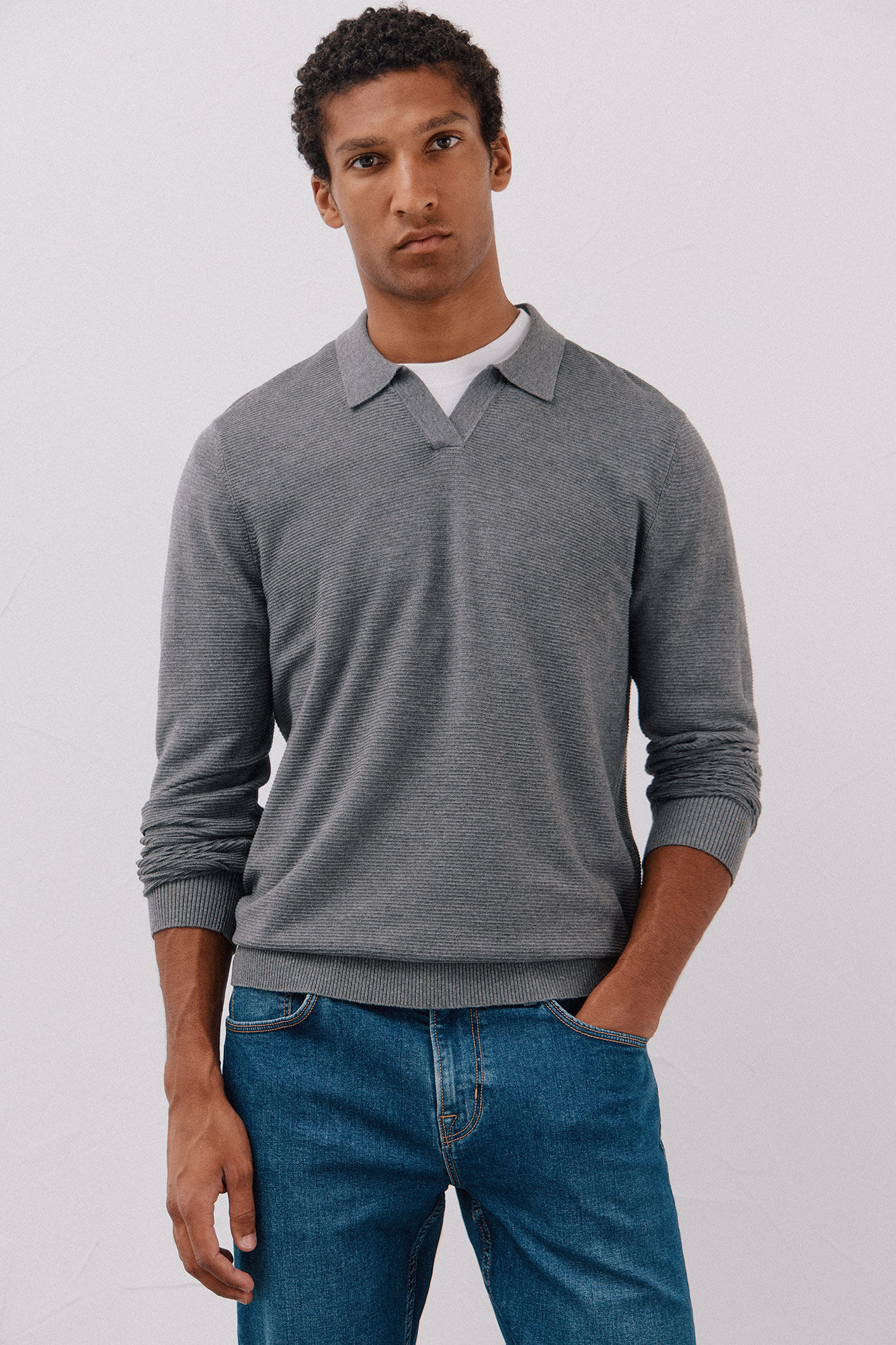 Cortefiel Fine knit jumper Grey