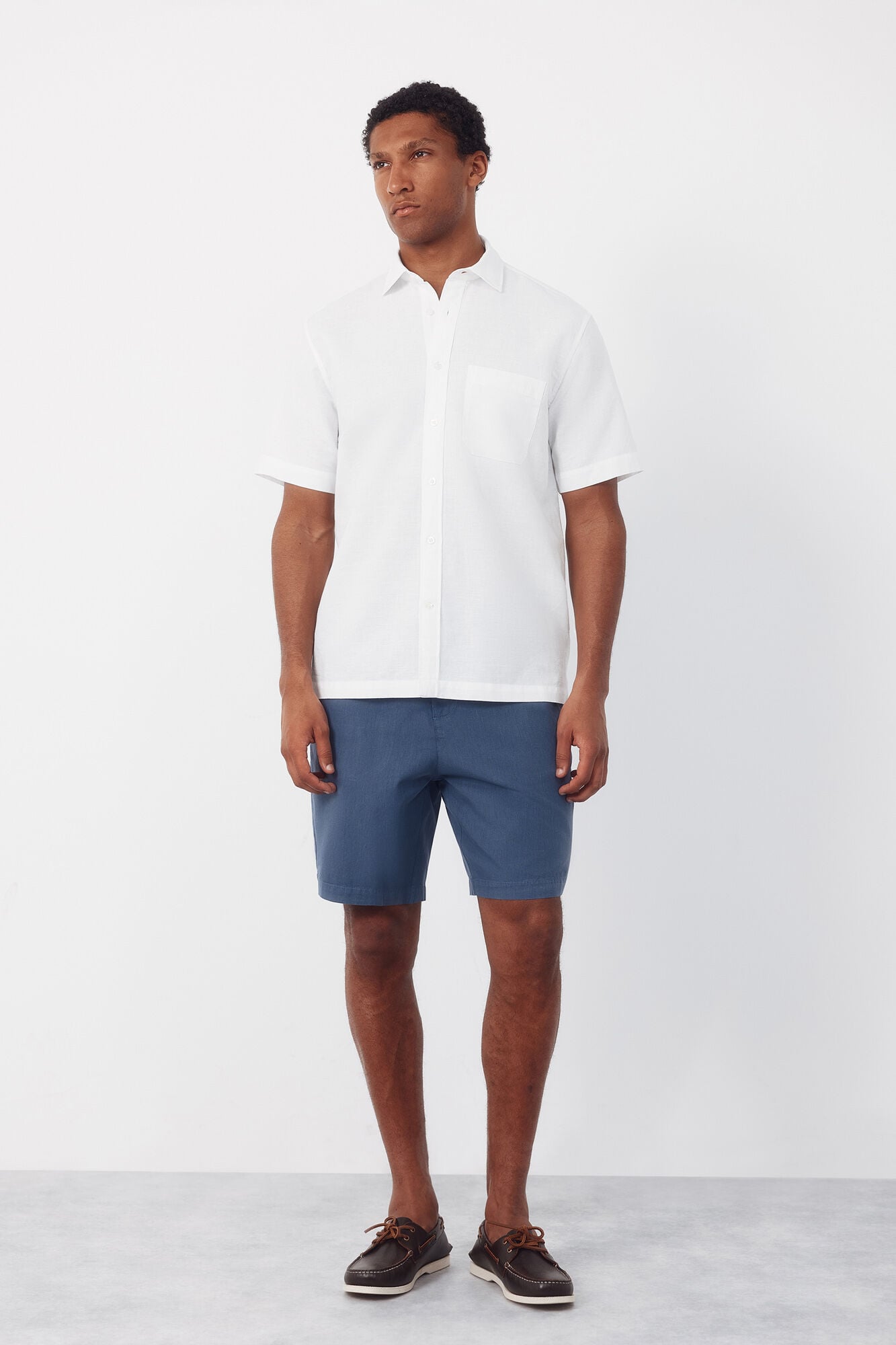 Cortefiel Camisa algod&oacute;n lino lisa manga corta