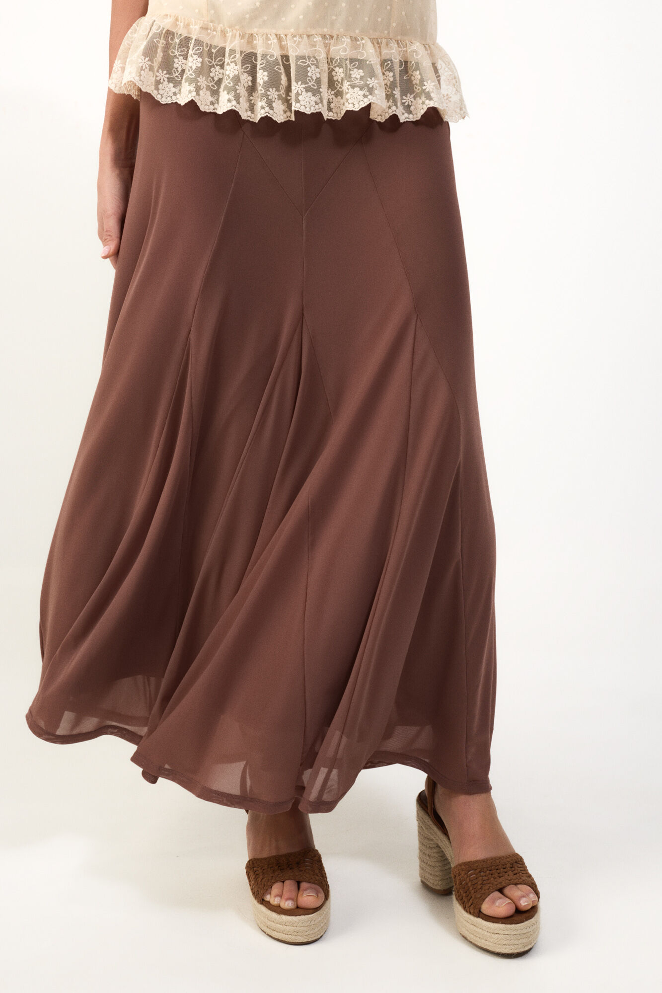 Slowlove Falda de tul el&aacute;stico Marr&oacute;n oscuro