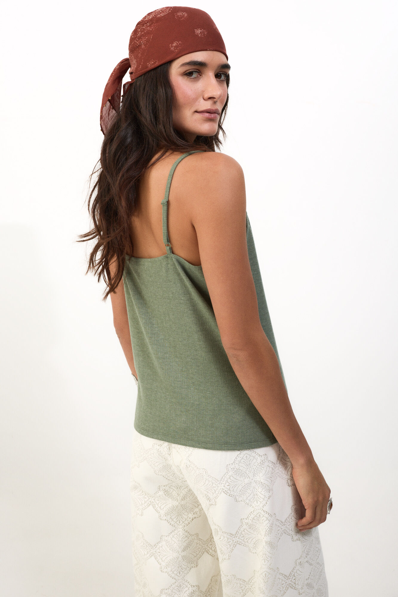 Slowlove Top tirantes detalle blonda Castanho