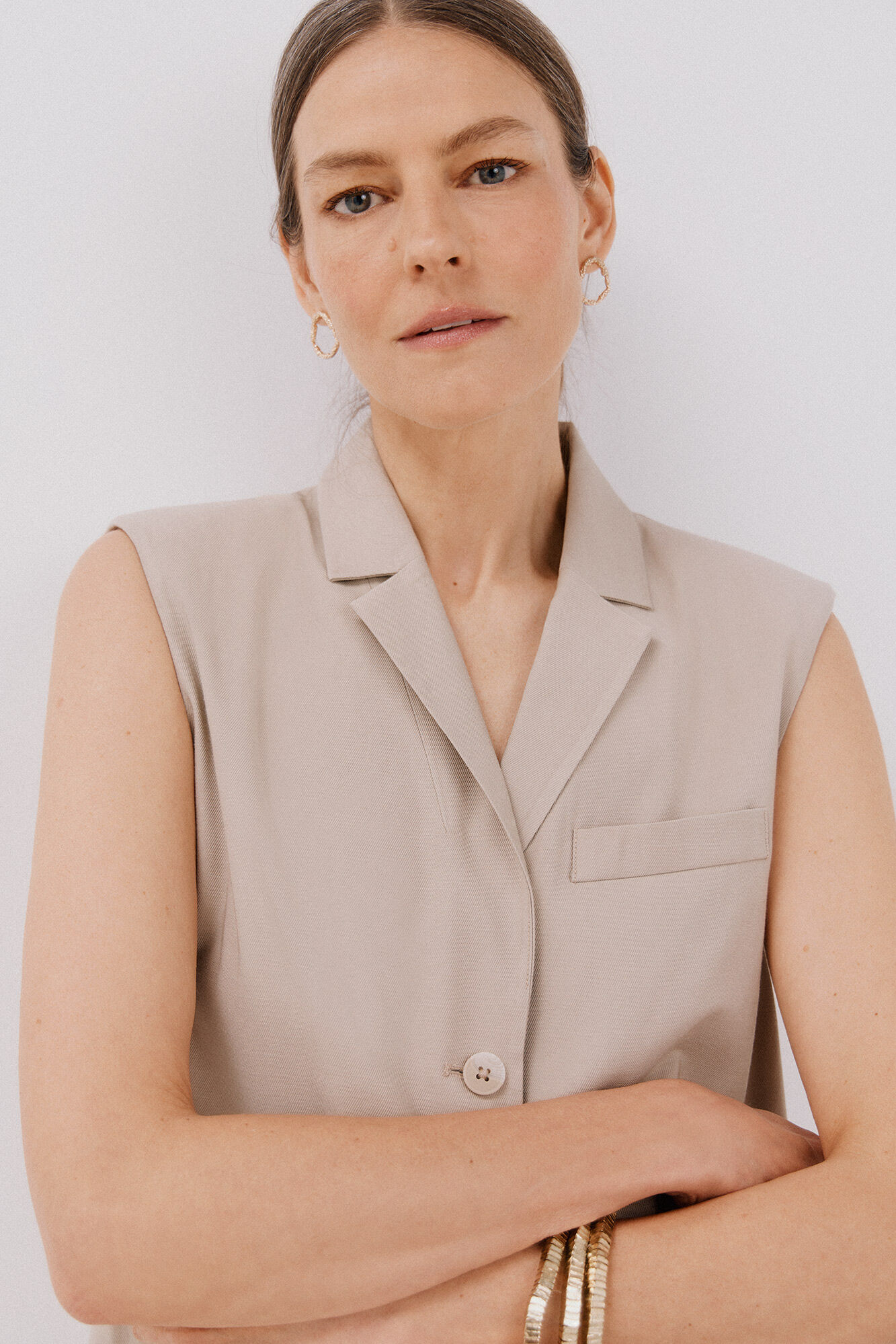 Cortefiel Lapel collar waistcoat Nude