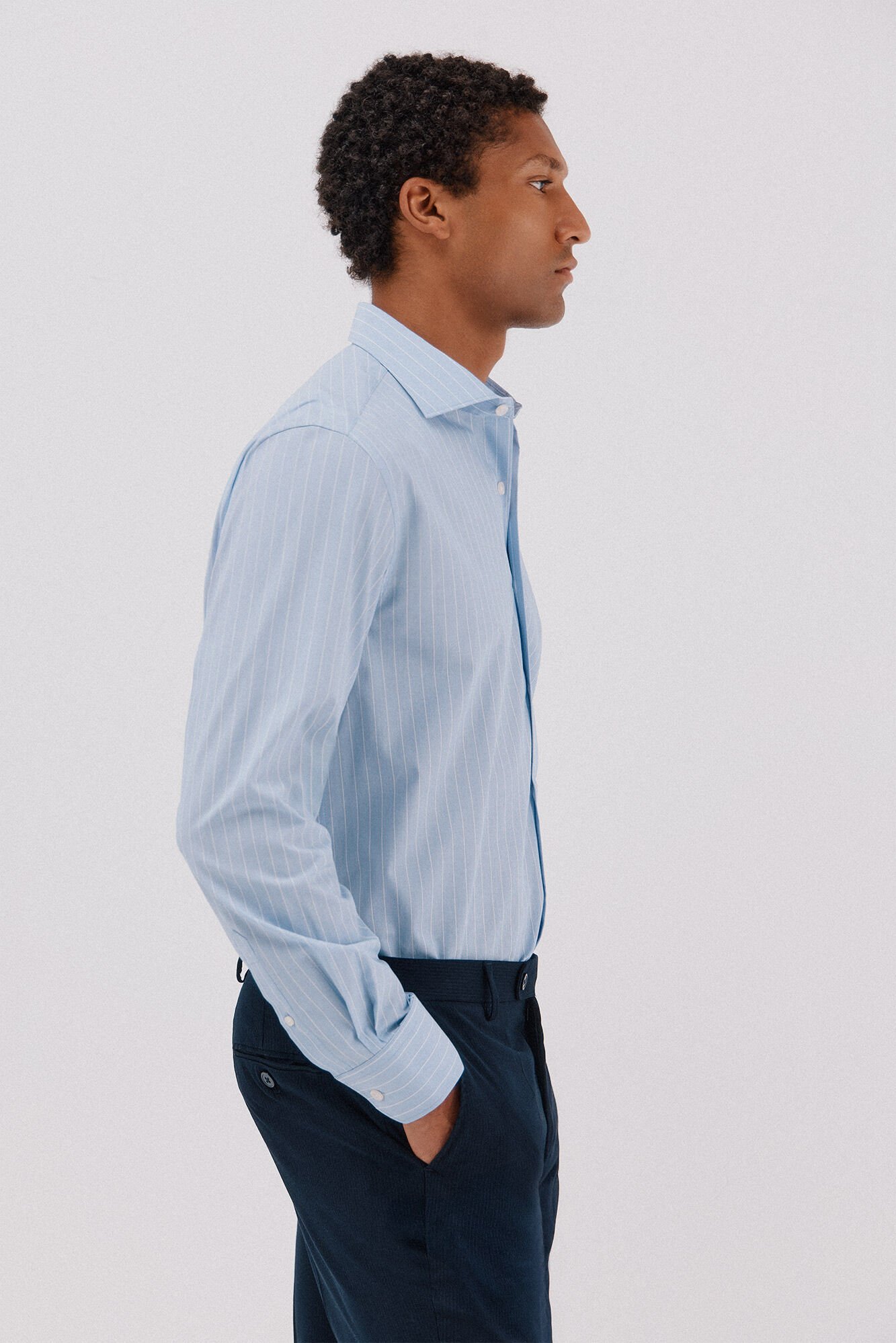 Cortefiel Camisa de fato riscas f&aacute;cil de engomar Azul