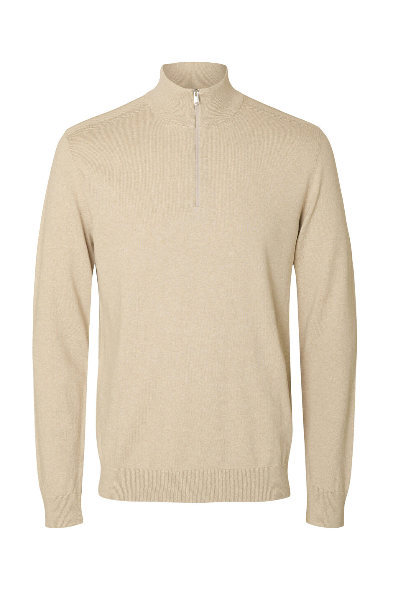 Selected Knitted pullover with half zip 100% cotton Beige
