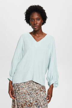 Cortefiel Satin-finish blouse with viscose Blue