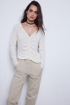 Cortefiel Ribbed top Ivory