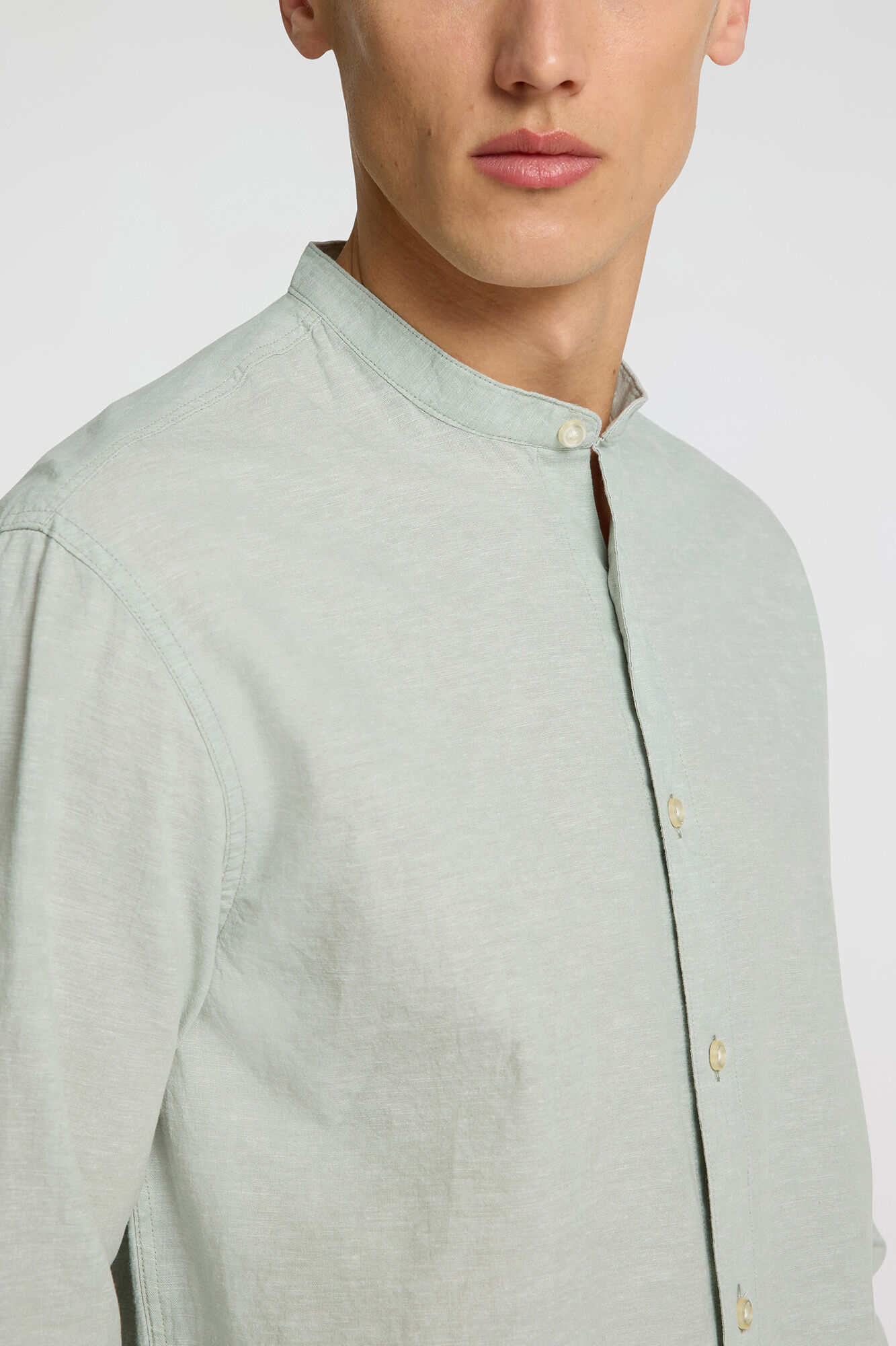 Selected linen shirt with mandarin collar Green