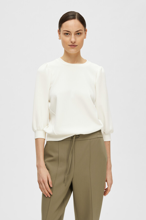 Cortefiel Sweatshirt style top with puffed sleeve, made with TENCEL White