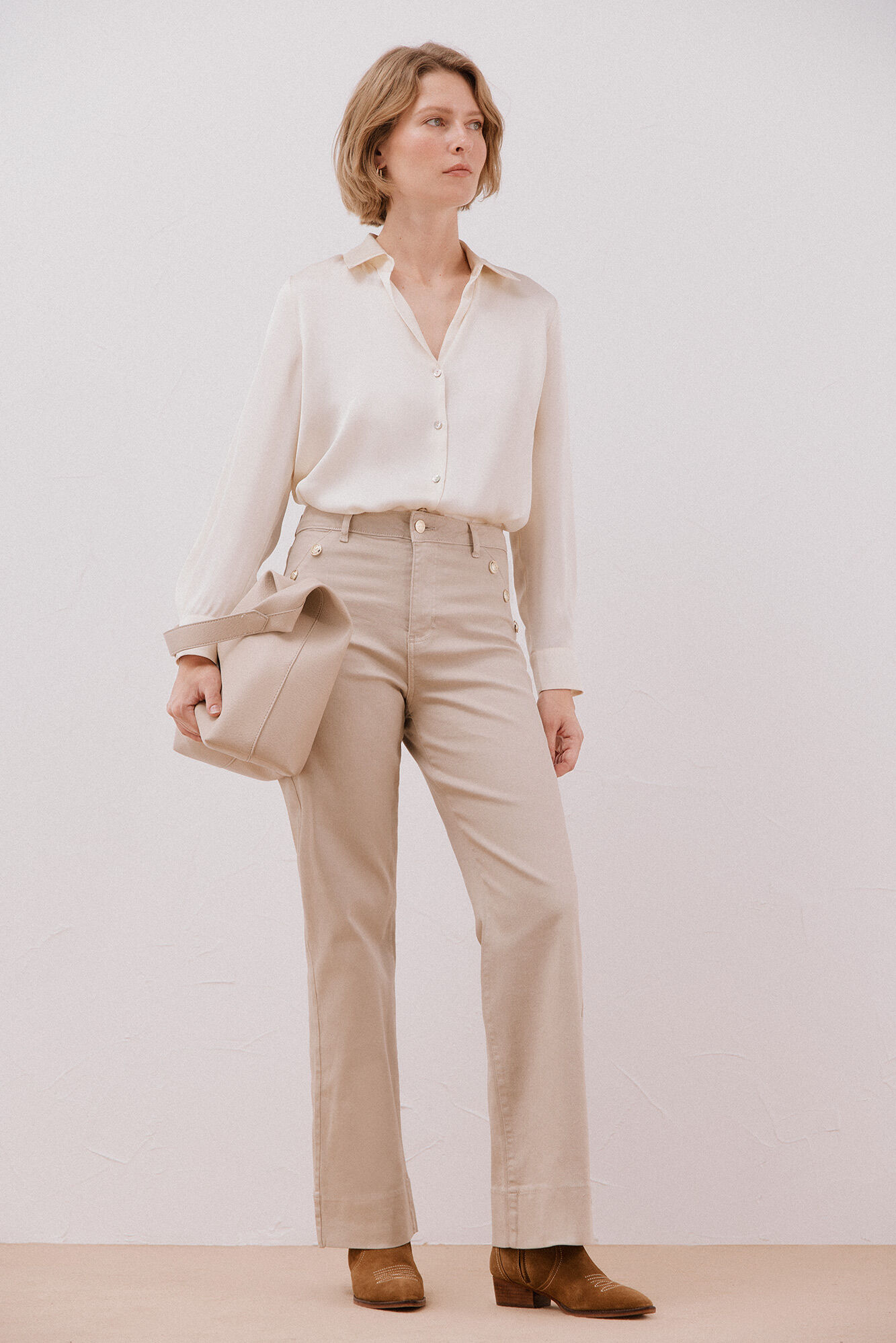 Cortefiel Camisa satinada Marfil