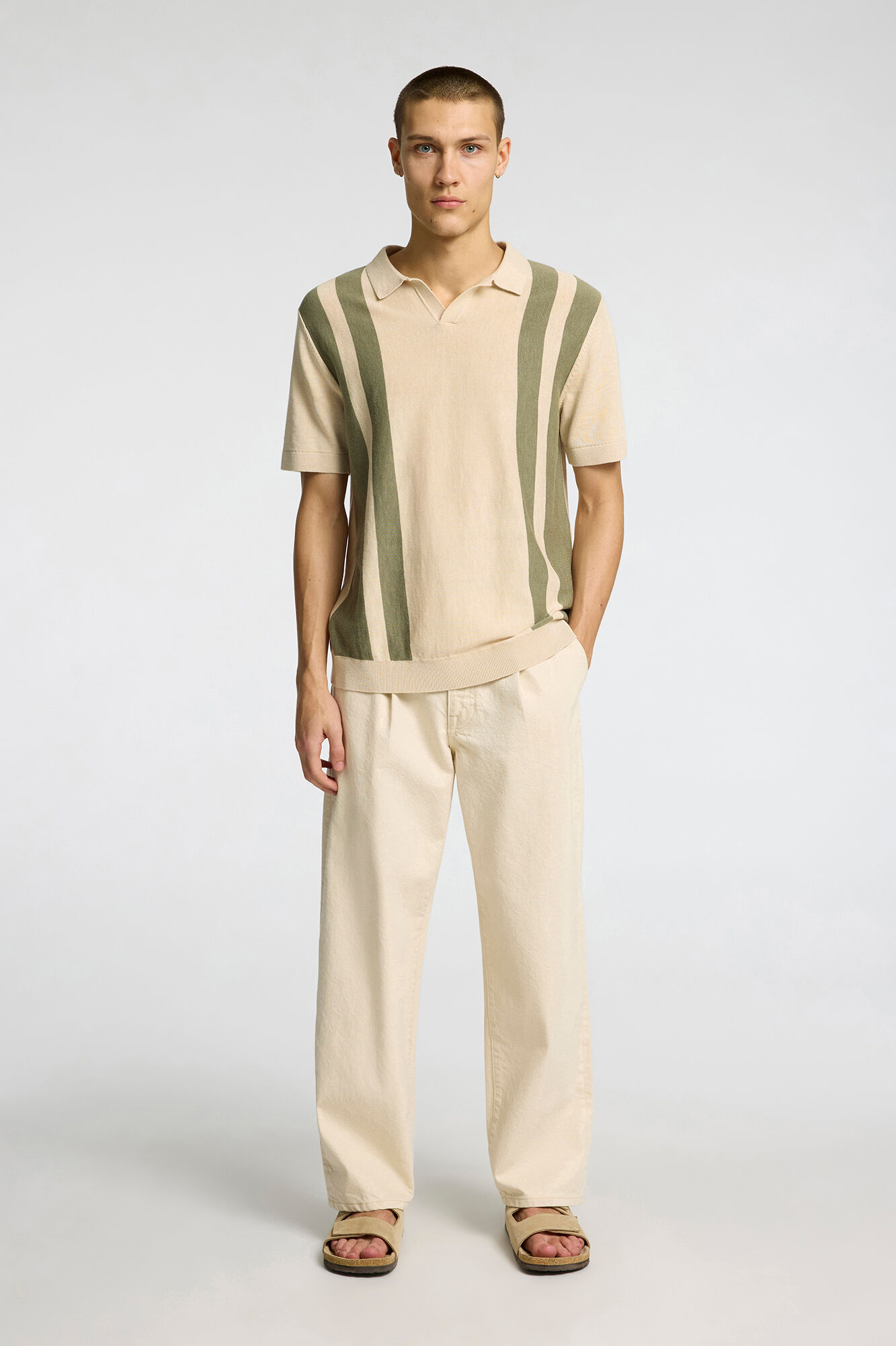 Selected Camisa polo de linho de manga manga curta Cinzento