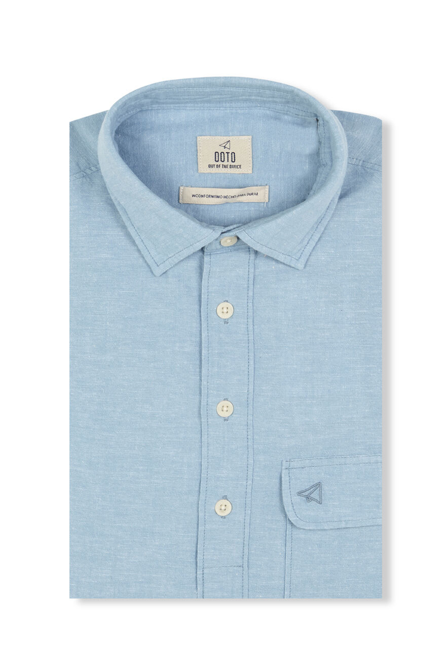 OOTO Camiseta de algod&atilde;o e linho Azul