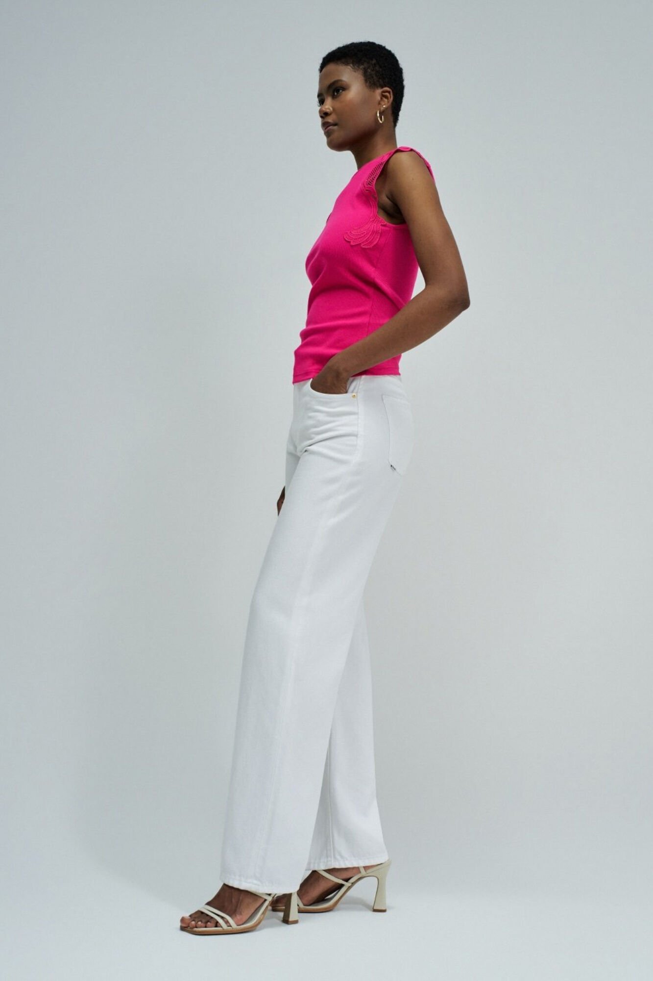 Salsa Jeans Top with lace shoulders Fuchsia