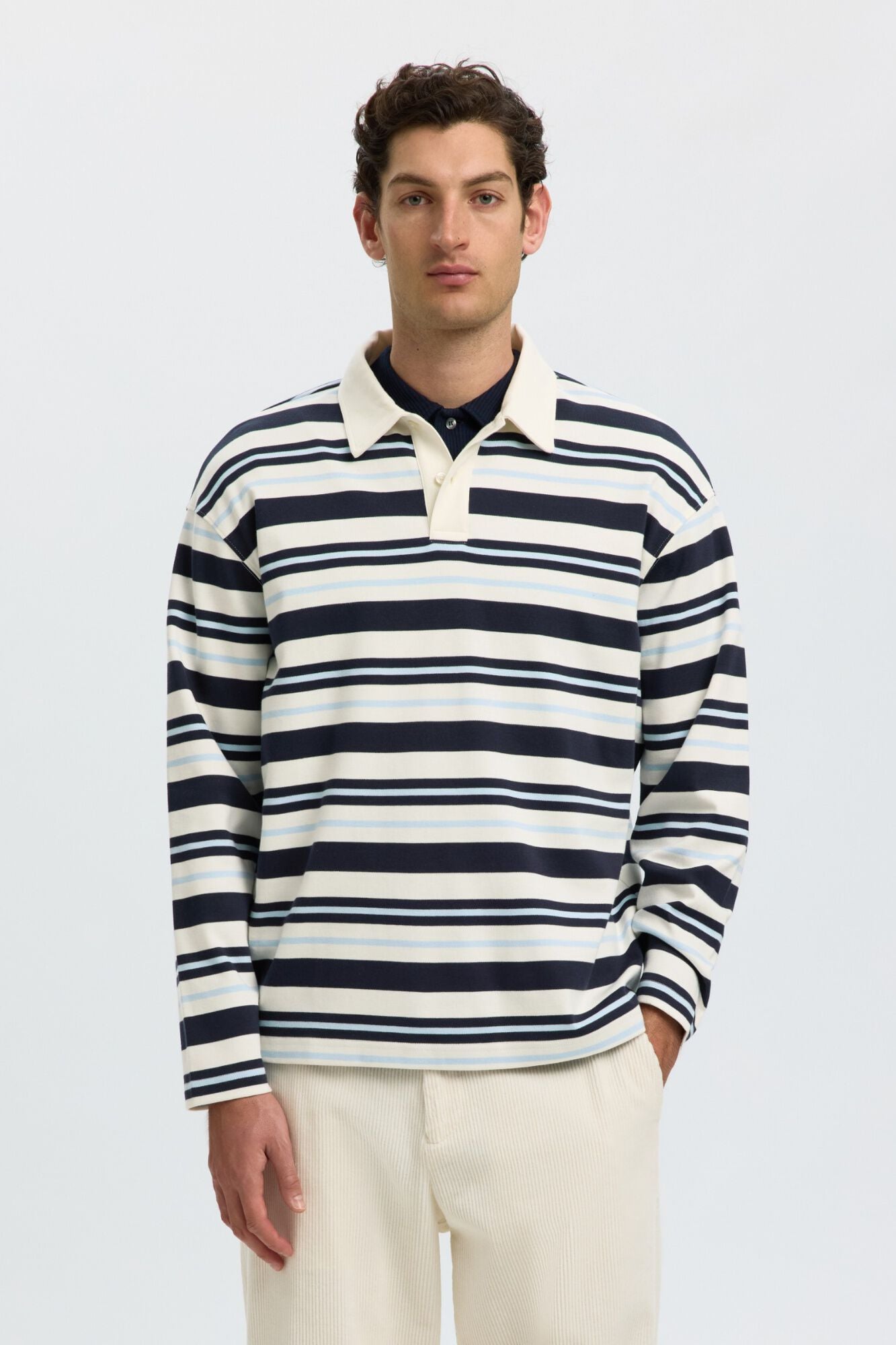 Selected Striped 100% organic cotton polo shirt