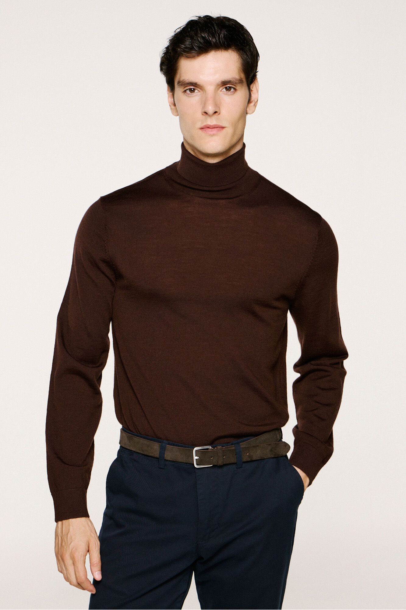 Selected Camisola de gola alta 100% l&atilde; merino Castanho