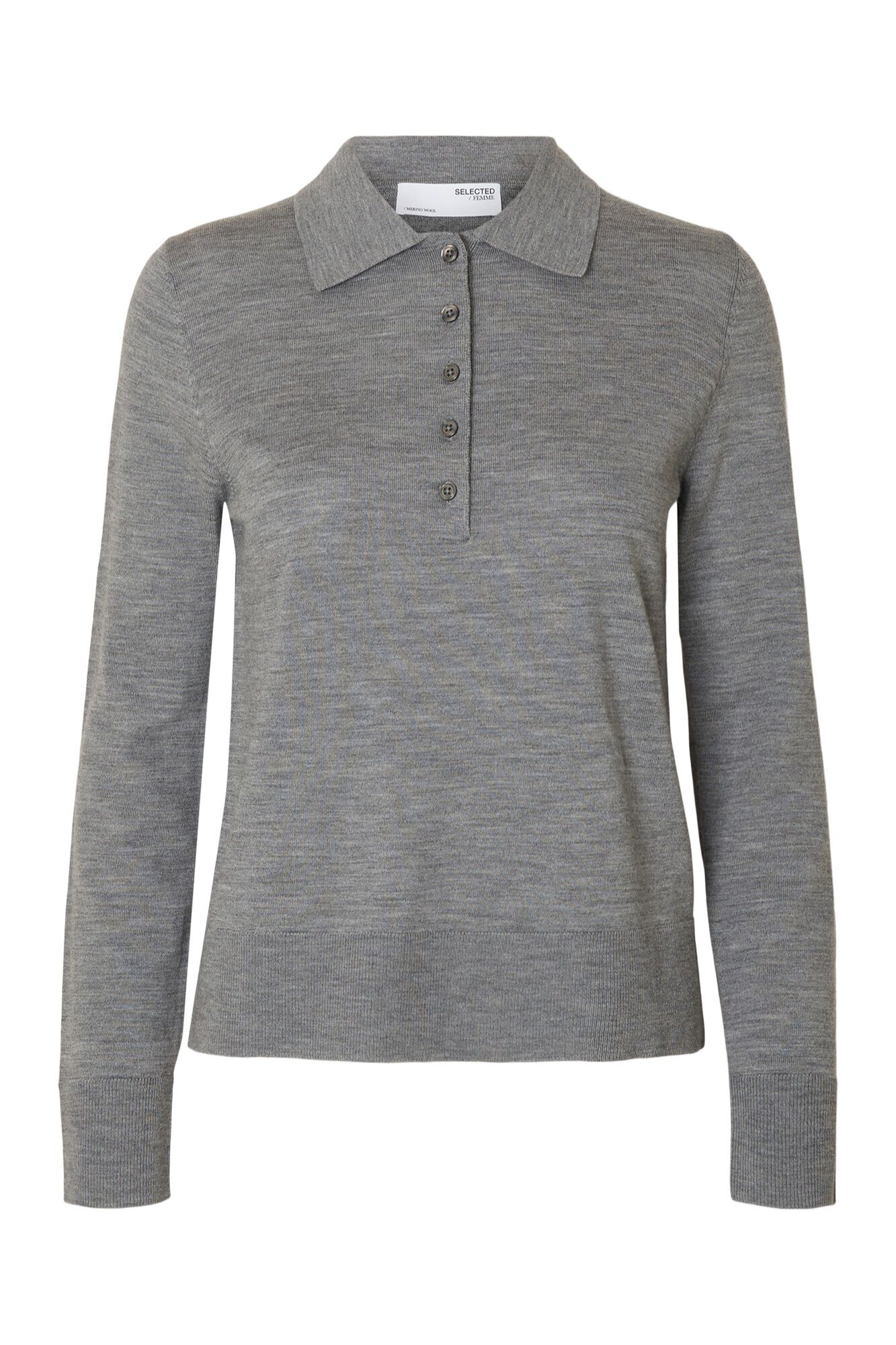 Selected Polo 100% l&atilde; merino Cinzento