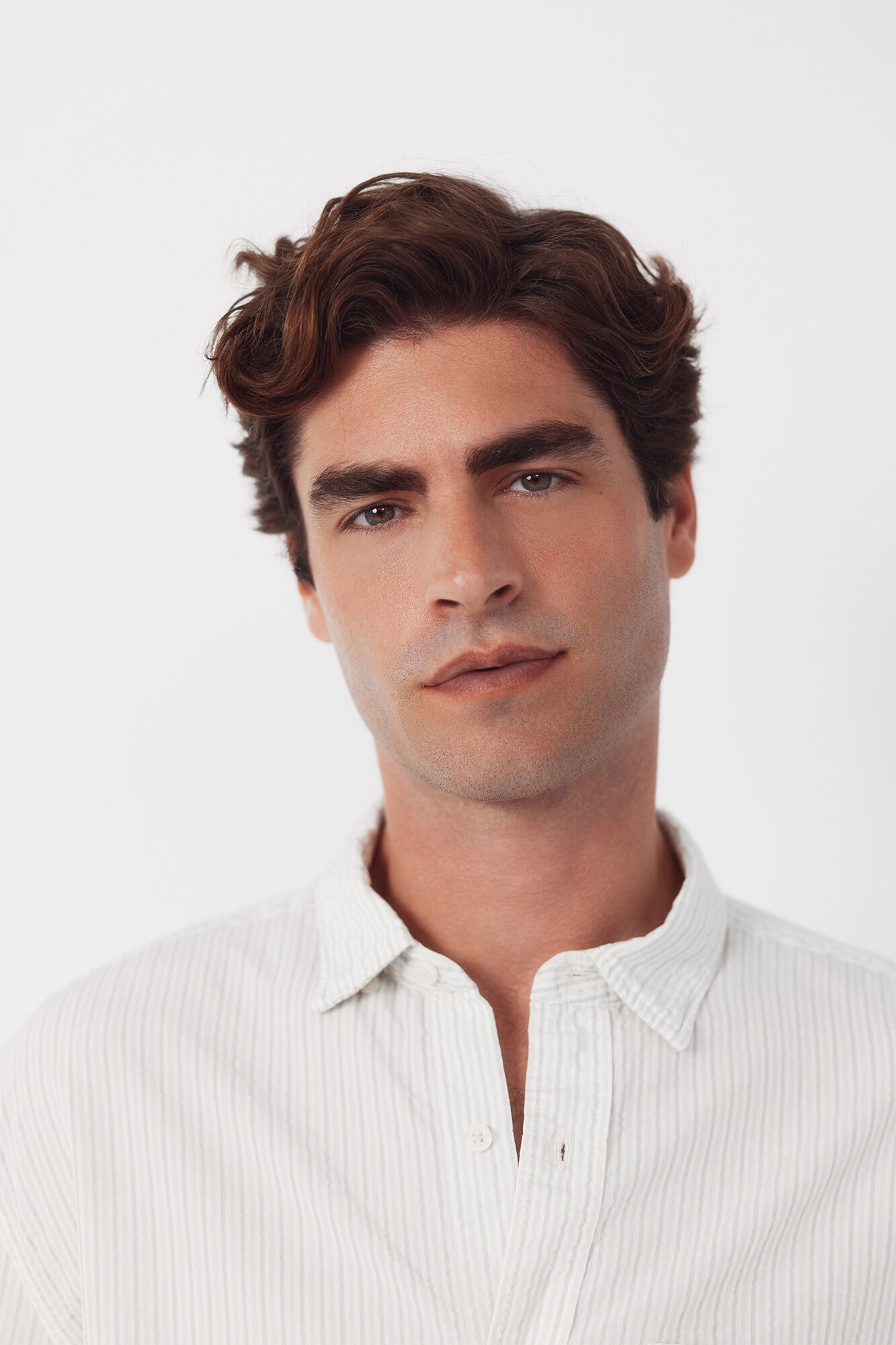 Cortefiel Striped seersucker shirt Kaki