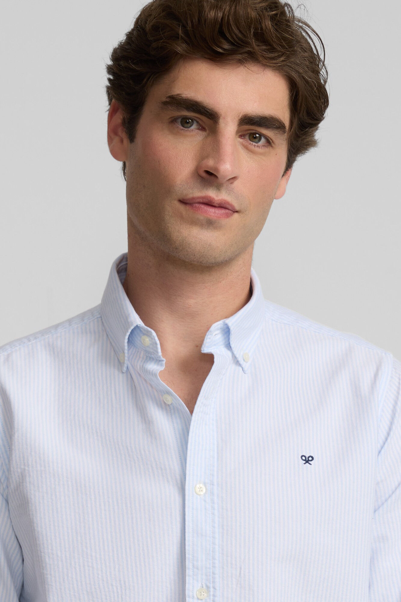 Silbon Camisa esportiva riscas Oxford Azul