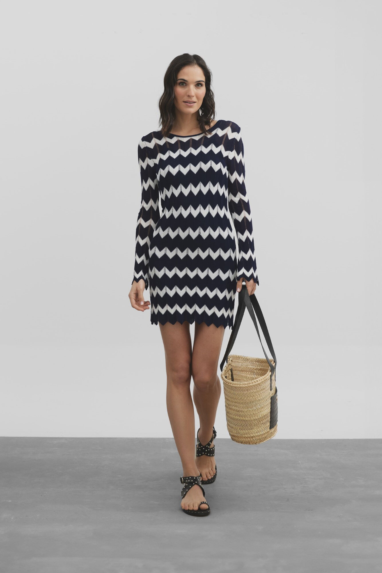 Silbon Herringbone knit dress  Printed blue