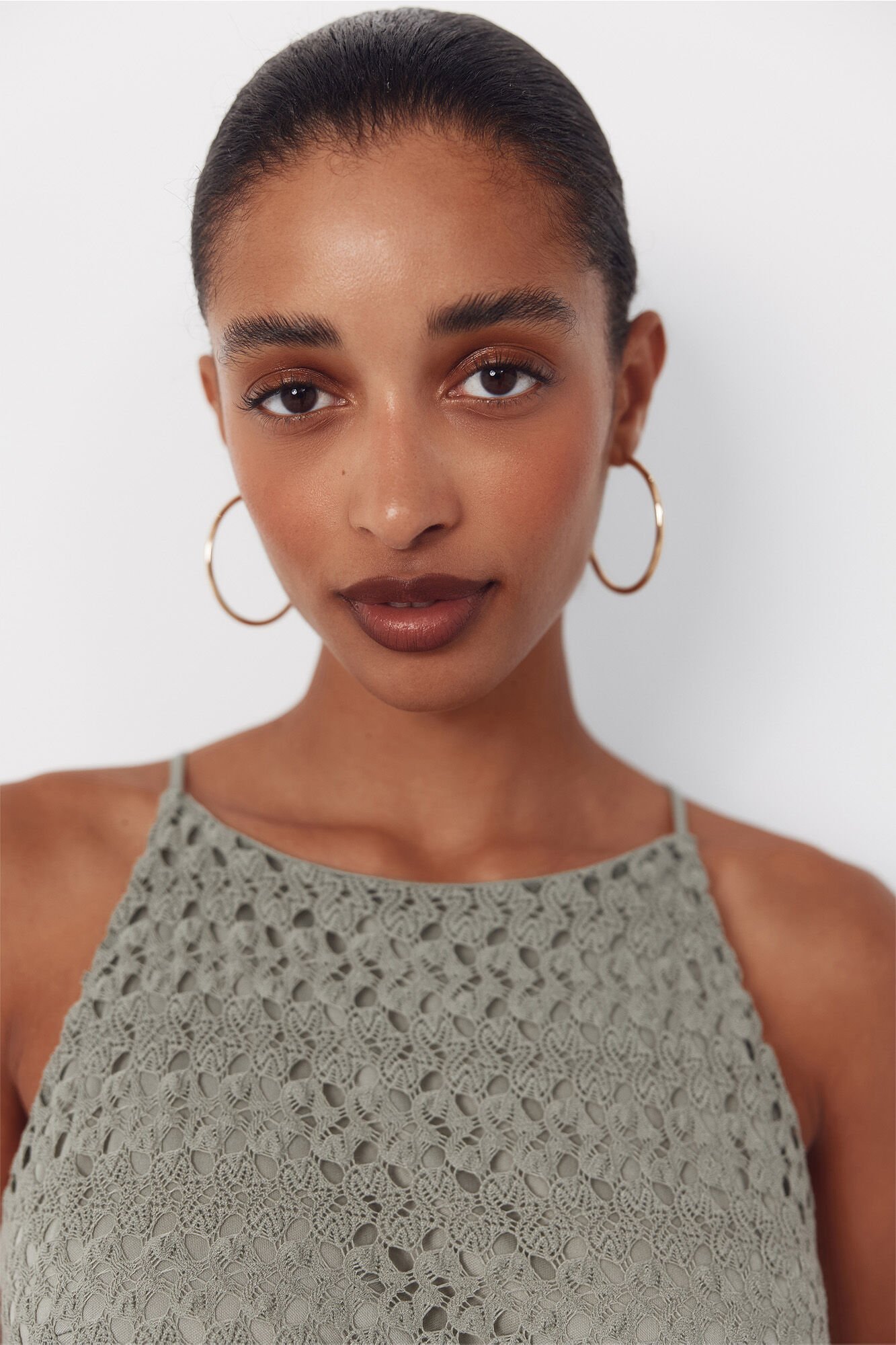 Cortefiel Structured halterneck dress Kaki