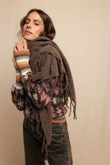 Slowlove Chal grueso flecos Marr&oacute;n