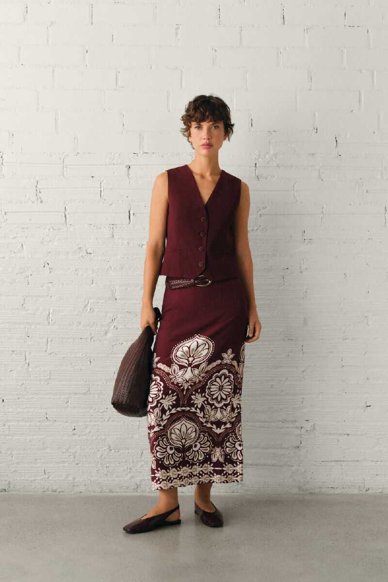 Cortefiel Printed straight skirt