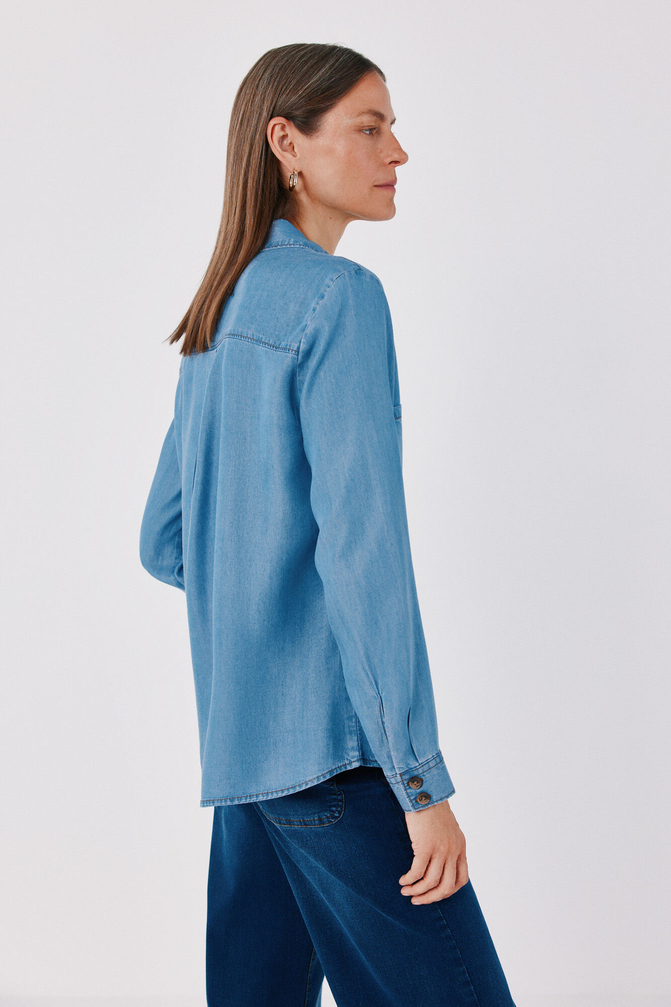 Cortefiel Camisa de ganga Tencel Azul