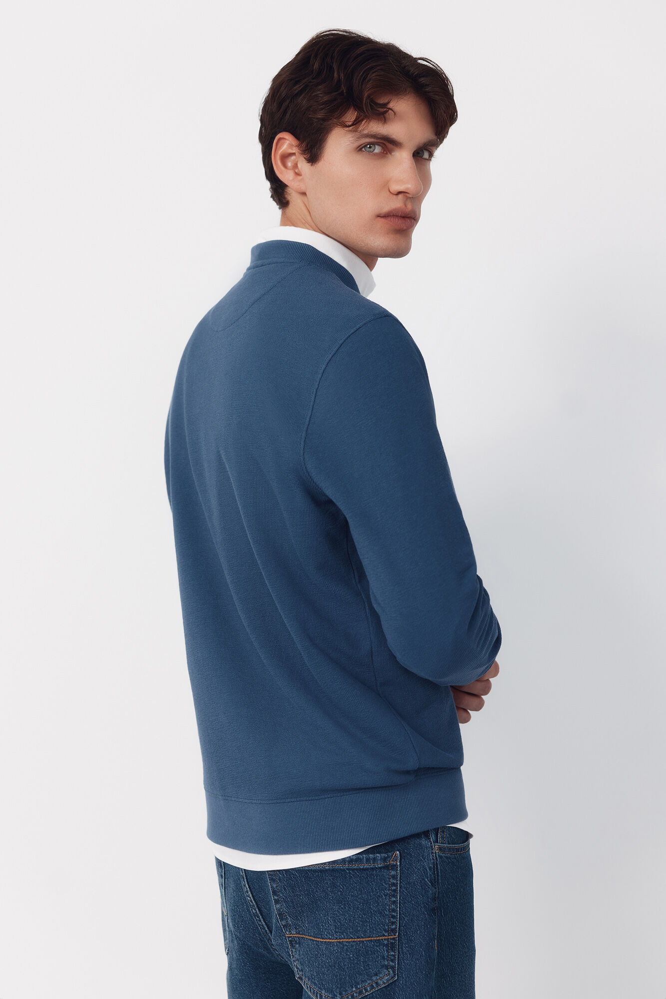 Cortefiel Textured crew neck sweatshirt Blue