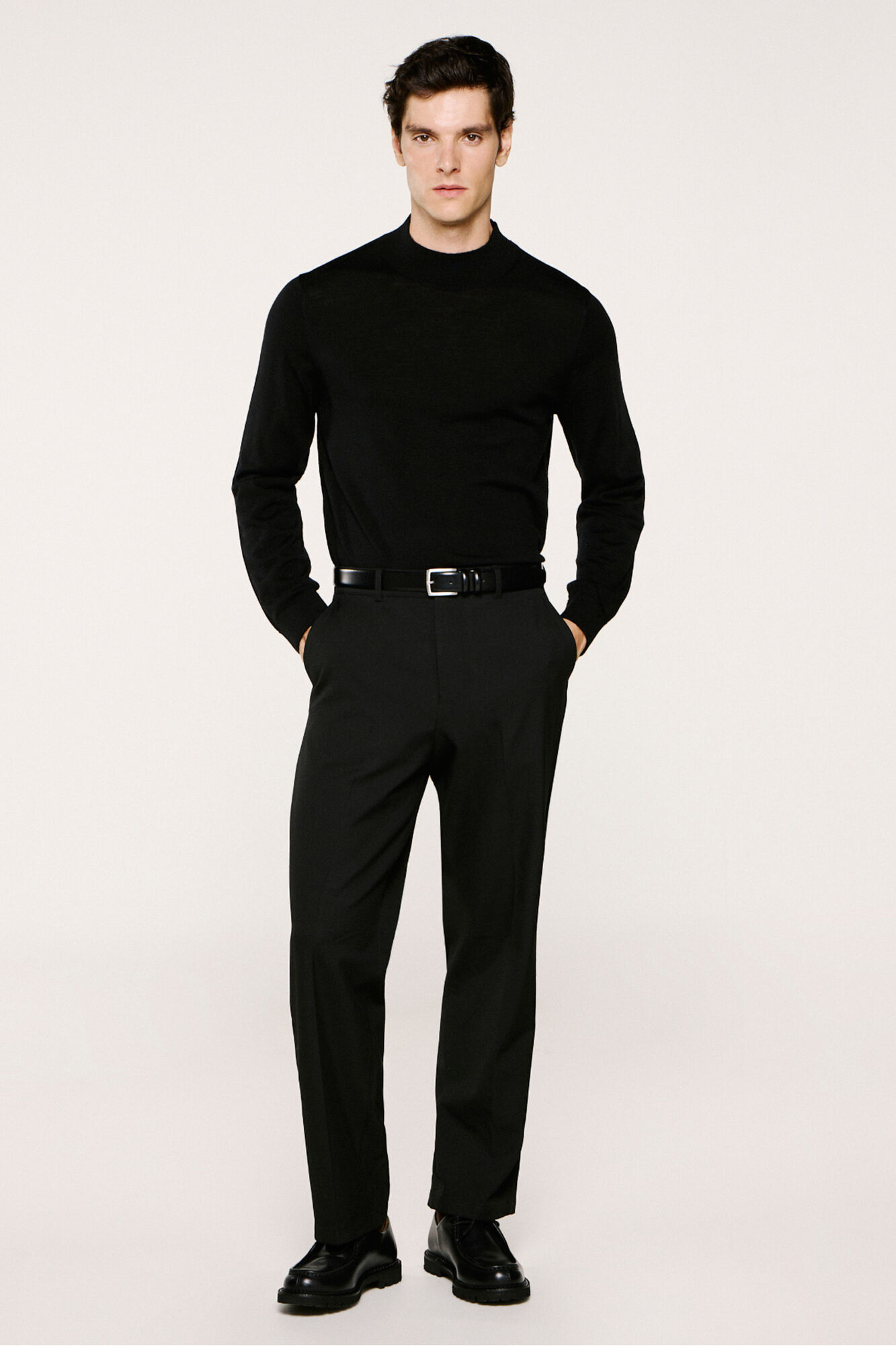 Selected 100% merino wool mock neck jumper . Black