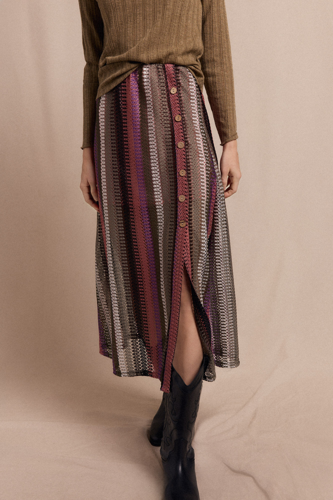 Slowlove Saia riscas de malha malha Vermelho