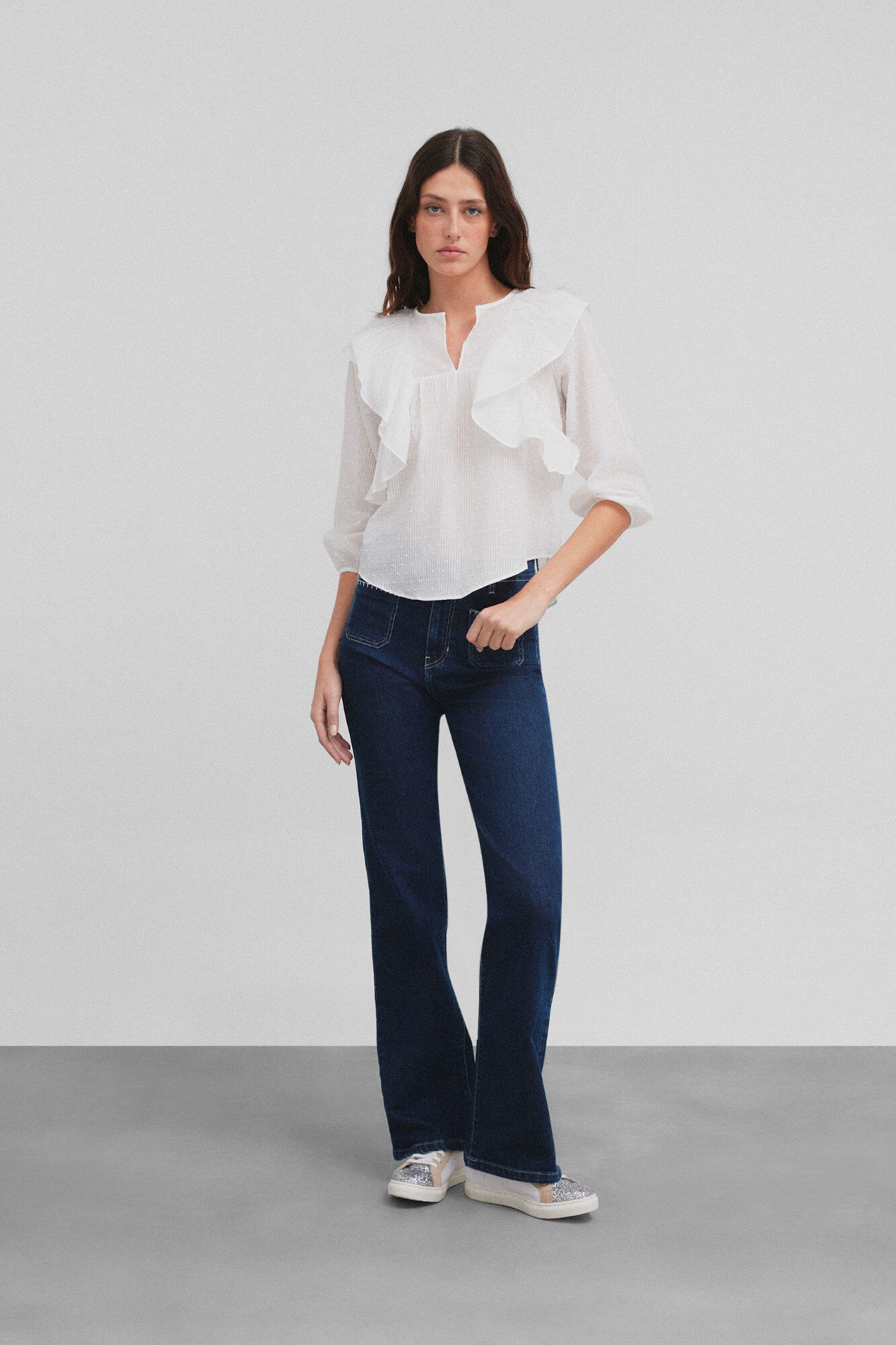 Silbon Blusa de folhos plumeti  Branco